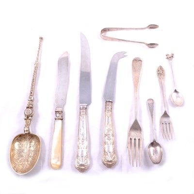 Lot 370 - Set of five silver table forks, John Round & Son Ltd, Sheffield 1895, and other silver flatware.