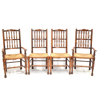 Lot 551 - Set of six Lancashire type stained beech dining chairs